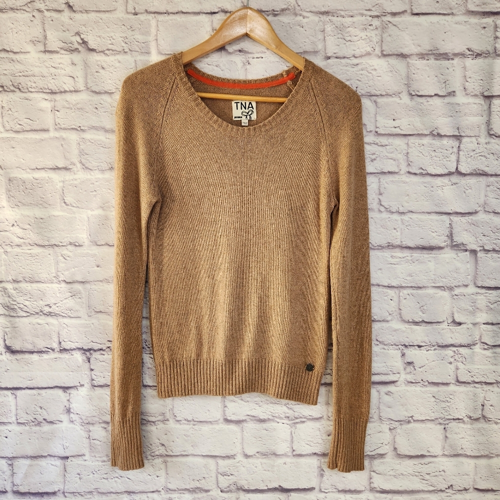 Aritzia TNA Angora rabbit hair Cashmere Blend Tan Sweater Sz Medium